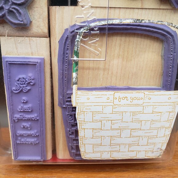 Stampin Up Basket of Kindness Set of 6 Purple Rubber Wood-Mounted Stamps Garden - Picture 5 of 8